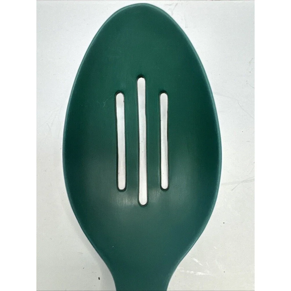 2 Vintage EKCO Dark Green Plastic Nylon Cooking Serving Slotted Spoon & reg USA